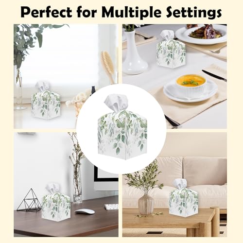 Leaves and Flowers Tissue Box Cover, Floral Leather Tissue Box Holder Square Facial Paper Organizer Dispenser for Bathroom Kitchen Bedroom Vanity Countertop Nightstands - color: Leaves and Flowers