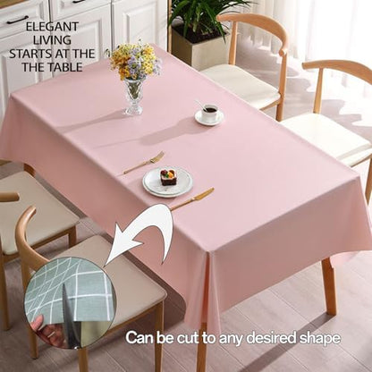 PVC Tablecloth Waterproof Rectangle Table Cloth, Oil Proof & 185°F Heat Resistant Wipeable Cover, Heavy Duty Non for Kitchen Dining Camping Festivities (70"x55") (Light Pink) - color: Light Pink