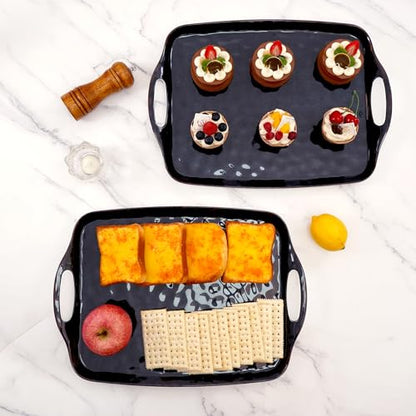 TP Melamine Serving Trays with Handles, 17” x 12”, Set of 2, Retro Black | Rectangular Trays, Serving platters for Food and Meat, Dishwasher Safe, Lightweight, Break-resistant - color: Retro Black, size: 17" x 12"