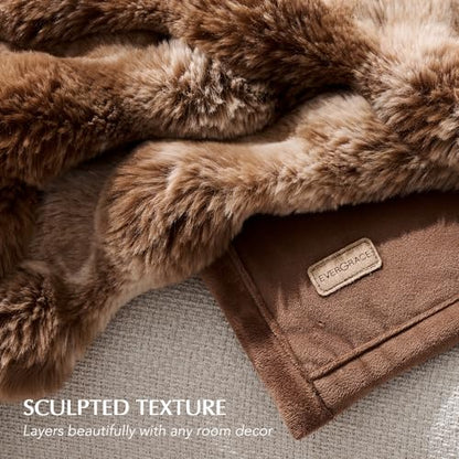 Faux Rabbit Fur Bubble Throw Blanket, 50"x60", Lion Caramel | Ultra Soft, Luxury Faux Rabbit Fur Throw, Thick Warm Bubble Blanket, Cozy Fluffy Reversible, for Bed, Couch, Chair, Sofa - color: Marble Caramel Brown, size: 50"x60"
