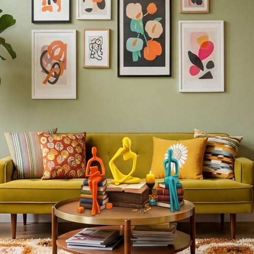AceOrbit 3 Pcs Mid Century Modern Decor Thinker Statues Bookshelf Decor Thinker Sculptures Abstract Art Ornament Modern Aesthetic Figurine for Home Bedroom Office Shelf Table Desk Bookshelf Decoration - style: Thinker