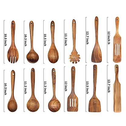 Wooden Spoons for Cooking,12 Wood Kitchen Utensils Set with Comfort Grip