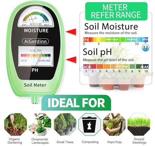 Soil Test Kit, 2-in-1 Soil Moisture Meter, Soil pH Meter -Dual Dial-Simultaneously-Display Results-Soil pH Tester, Moisture Meter for Garden,Lawn,Farm Indoor&Outdoor Plants-Teargreen - color: Teagreen