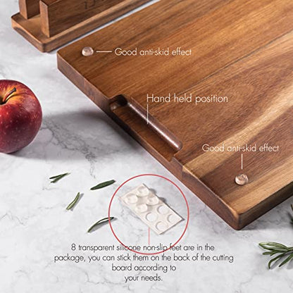 TJ POP Acacia Wood Cutting Board for Kitchen, Premium Wooden Chopping Board with Stand Organizer and Built-in Handle, 15.8 x 11.9 x 1 Inches Butcher Block Large Cheese Serving Board - color: Acacia woood with stand