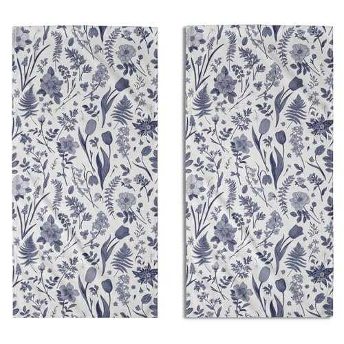 Spring Floral Hand Towels for Bathroom Set of 2 Blue White Flower Leaves Vintage Botanical Print Seasonal Decorative Handtowels Soft Absorbent Bath Towel for Home Guest Room Hotel Gym Spa - color: Blue White