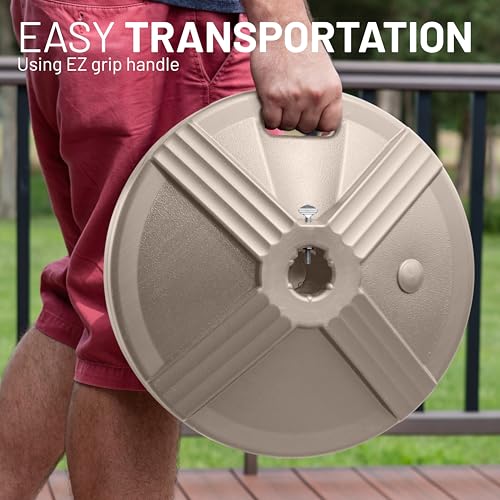 US Weight Durable 50 Pound Fillable Umbrella Base Designed to be Used with a Patio Table - color: Beige