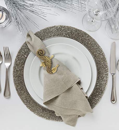 Gold Napkin Rings Set of 6, Table Setting Centerpiece Decor Napkins Ring Holders, Napkin Ring Packs for Family Holiday Dinner, Fancy Banquet & Wedding Decorations for Reception- Seahorse - style: Gold - Seahorse