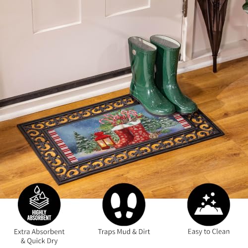 Evergreen Flag Holiday Christmas Sassafras Switch Mat 22" x 10", Interchangeable Front Door Mat Outdoor Entrance, Indoor Entryway Rug, Winter Sassafras Doormat Inserts (Winter Boots)