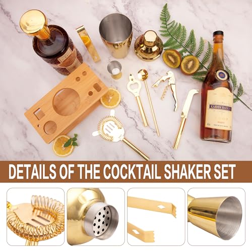 JNWINOG 9Pcs-Cocktail Shaker Set Bartending Kit Cocktail Bar Set Cocktail Mix Drink Making Kit Professional Bar and Home Drink Bar Tools for Bartender (Gold, 9Pcs) - color: Gold, size: 9Pcs