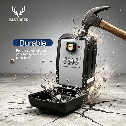 Wall Mount Key Lock Box Outdoor with Resettable Combination | 4-Digit Code Heavy Duty Security Key Storage Box for Home Garage - color: Gray