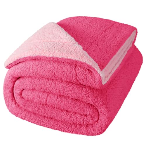 Exclusivo Mezcla Reversible Sherpa Fleece Blanket King Size, 90x104 Inches | Soft Plush Cozy Bed Blankets for Sofa, Couch, Fluffy Decorative Thick Throws for Living Room, Hot Pink/ Light Pink - color: Hot Pink/ Light Pink, size: King ( 90x104 IN )