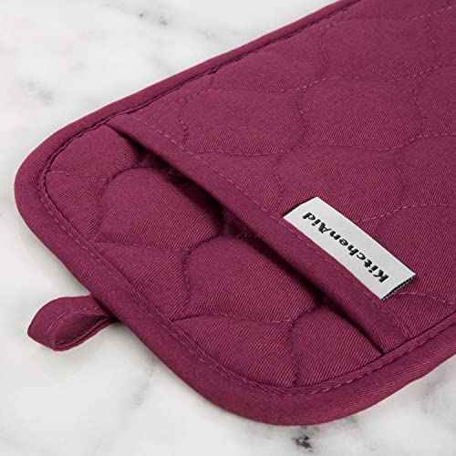 KitchenAid Quilted Cotton Terry Cloth Oven Mitt, Pot Holder, Kitchen Towel 4-Pack Set, Heat Resistant, Silicone Grip, Gift Set, Beet, 16"x26", 7"x13" & 7"x10" - color: Beet