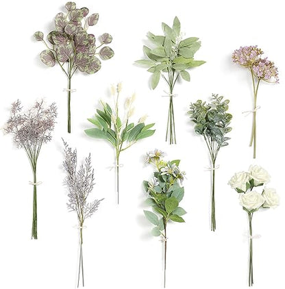 Serra Flora Artificial Greenery Spray Box Set(Pack of 38pcs) with 9 Kinds of DIY Wedding Bouquet Filler Table Centerpieces and Floral Arrangement (Lilac & Green) - color: Lilac &Green