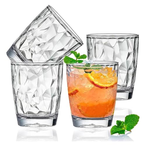 Plastic Clear Water Tumblers Set of 4, 10-ounce Transparent Unbreakable Drinking Glasses, Acrylic Reusable Juice Wine Cups Dishwasher Safe Water Tumblers Camping Portable Cups, Easy To Storage (Clear) - color: Clear