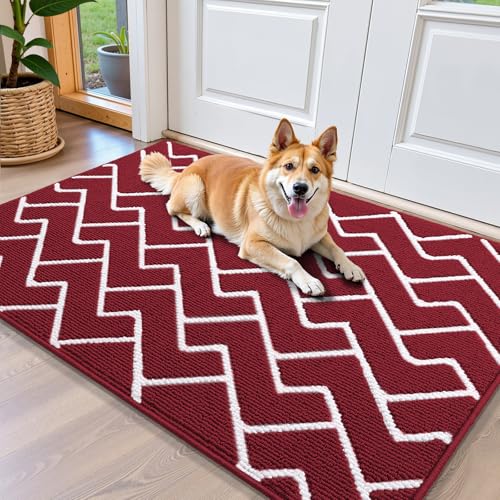 OLANLY Front Door Mat, Non-Slip Rubber Backing, Dirt Resistant and Absorbent, Washable, Easy to Clean Low-Profile Indoor Doormat for Back Door, Entryway, Inside Entrance, 40x32, Burgundy - color: Burgundy, size: 40" X 32"