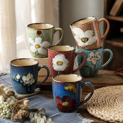Maxdot 12oz Ceramic Coffee Mugs, Glazing Process Coffee Cup,6 Pcs,Retro - style: Retro