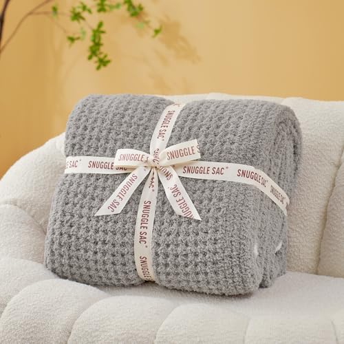 Snuggle Sac Soft Waffle Blanket, Grey Bedding Blankets Queen Size 90x90 inches, Reversible Microfiber Fluffy Fuzzy Grey Blanket Cozy Knit Blanket for Women Mothers Birthday Gifts - color: Waffle Medium Grey, size: Queen(90"x90")