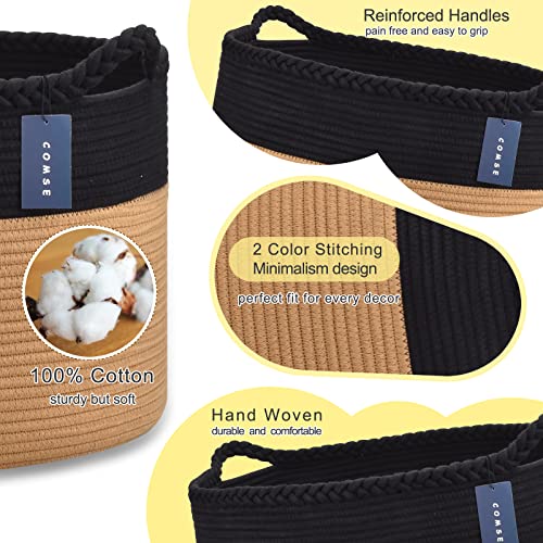 COMSE XXXLarge Woven Blanket & Laundry Basket, 87L, Black & Camel | 21.7" x 13.8", Cotton Rope, Nursery Hamper for Storage of Toys Clothes Towels, Ideal for Living Room Bedroom Bathroom - color: Black & Camel