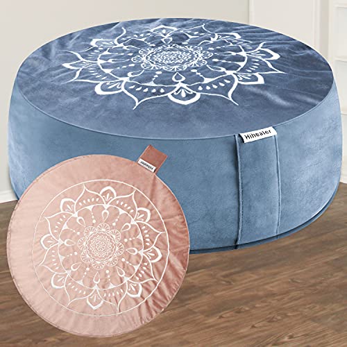 Hihealer Meditation Cushion, Traditional Tibetan Meditation Pillow Velvet Cover - Large Floor Cushion Seating for Adults - Yoga Buckwheat Bolster for Women、Moms - color: Blissful Pink & Aqua