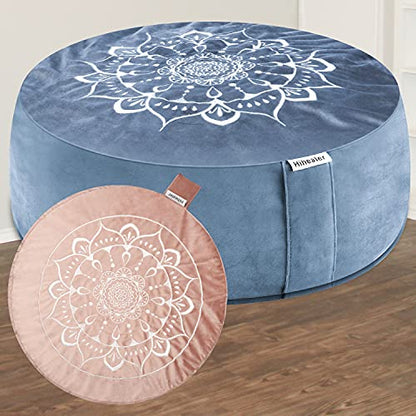 Hihealer Meditation Cushion, Traditional Tibetan Meditation Pillow Velvet Cover - Large Floor Cushion Seating for Adults - Yoga Buckwheat Bolster for Women、Moms - color: Blissful Pink & Aqua