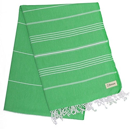 Bersuse Towels Anatolia XL Beach Blanket Throw Blanket Turkish Towel 100% Cotton Extra-Large Quick-Dry Lightweight Premium Peshtemal Towel - 61x82 Inches, Green - color: Green