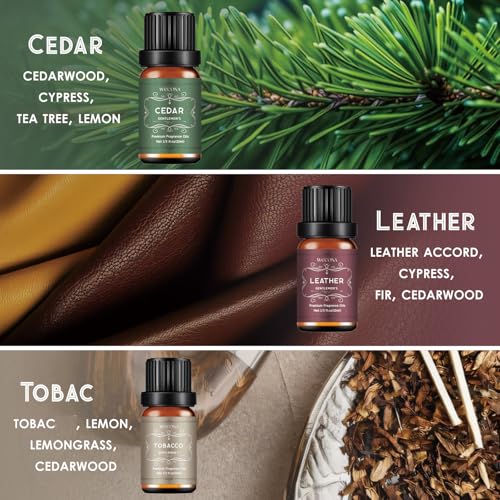 WECONA Men's Fragrance Oils Set, 6 x 10 mL for Candle & Soap Making | Leather, Sandalwood, Coffee, Cedarwood, Cinnamon Scents; Candle & Soap DIY