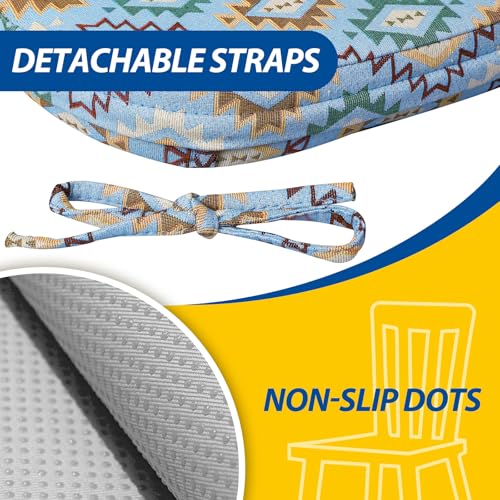 AAAAAcessories D-Shaped Chair Cushions, 2" Thick Dining Chair Pads with Ties and Removable, Machine-Washable Cover, 17" x 16", Set of 6, Geometric Blue - color: Geometric Blue, size: 6 Count(Pack of 1)