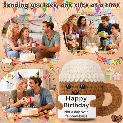 Xinezaa Mini Coffee Birthday Gifts for Women Men Best Friends Coworker | Gifts for Teen Girl Boy Daughter Son Her Him, Funny Handmade Crochet Mug, Years Old Birthday, Unique Happy Birthday Gift - style: Happy bday