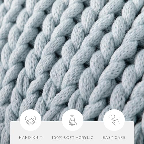 Merit Linens Chunky Knit Throw Blanket - One Size Light Blue - color: Chunky Hand-knit Light Blue