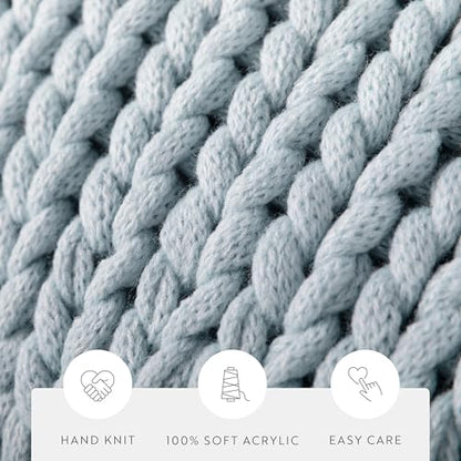 Merit Linens Chunky Knit Throw Blanket - One Size Light Blue - color: Chunky Hand-knit Light Blue