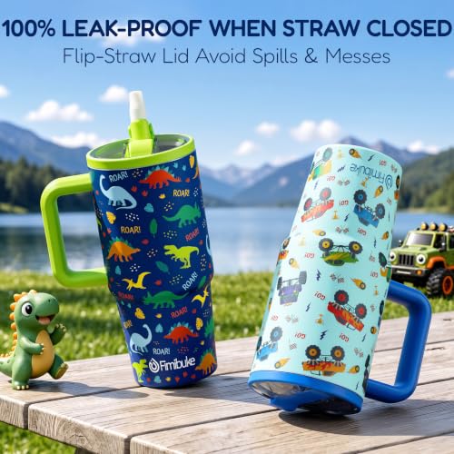 Fimibuke 20oz Kids Insulated Tumbler with Handle, Toddler Water Bottle | Leakproof 18/8 Stainless Steel Cups w/ Flip Straw Lid & Silicone Straw, BPA Free Water Bottle Kids School Gift for Boys Girls - color: Farm & Marine Animals