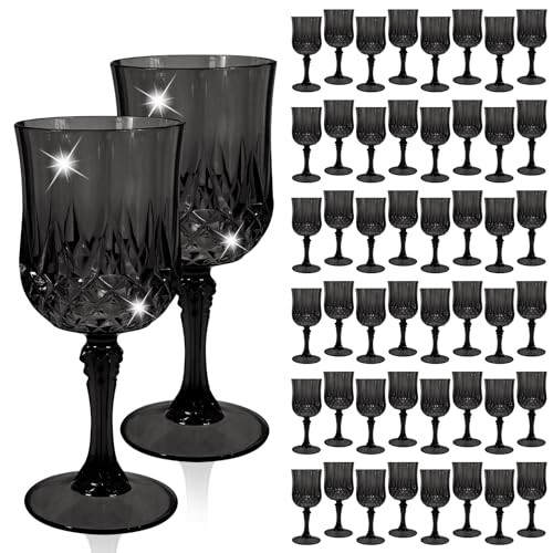 48 Pcs Black Plastic Wine Glasses,Plastic Goblets for Parties | Vintage Wine Glasses Bulk, Reusable, Drinkware Cups, Wedding, Party, Reception, Event Supplies,Table Decoration - color: Black
