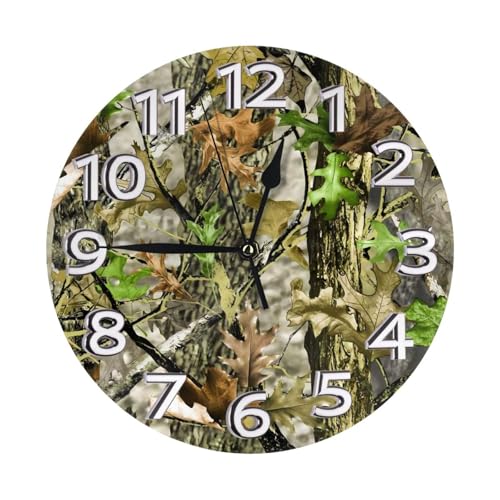 Silent Non-Ticking 10-Inch Wall Clock Leafs Camo Hunting Round Decorative Quartz Clock for Living Room,Bedroom,Kitchen - style: Camo Hunting