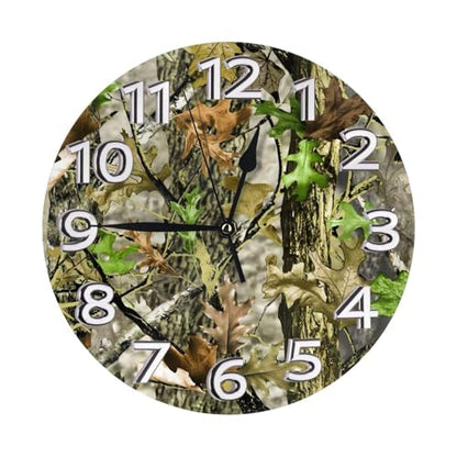 Silent Non-Ticking 10-Inch Wall Clock Leafs Camo Hunting Round Decorative Quartz Clock for Living Room,Bedroom,Kitchen - style: Camo Hunting