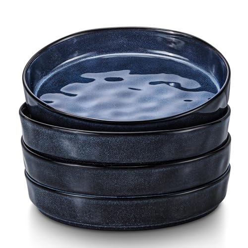 LIANYU 33oz Pasta Bowls Sets of 4, Wide Shallow Stoneware Dinner Plates | 8.25’’ Large Ceramic Serving Bowls for Salad, Noodles, Soup, Cereal, Microwave & Dishwasher Safe, Cetacean Blue - color: Cetacean Blue