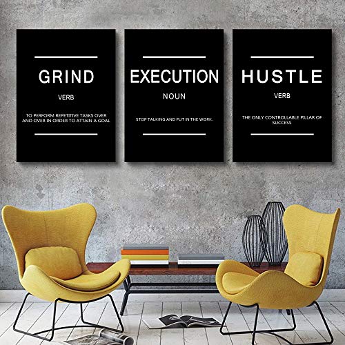 Framed Canvas Wall Art Success Quote, Office Wall Art, Black Large Poster, Positive Motivational Set of 3 Prints, Execute Failure Definition, Inspirational Print (B-3pcs,24x36inchx3pcs) - color: B-3pcs, size: 24x36inchx3pcs