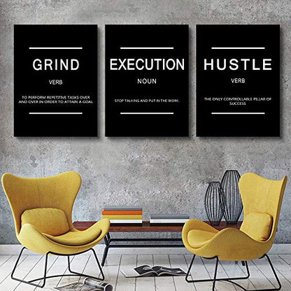 Framed Canvas Wall Art Success Quote, Office Wall Art, Black Large Poster, Positive Motivational Set of 3 Prints, Execute Failure Definition, Inspirational Print (B-3pcs,24x36inchx3pcs) - color: B-3pcs, size: 24x36inchx3pcs
