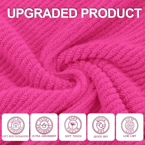 VOOVA & MOVAS 3PC Towel Set, 100% Cotton, Hot Pink | 1 Large Bath 30x56 In,1 Soft Hand 18x28 In,1 Absorbent Washcloth 13x13 In, Quick Dry, Thick, With Hanging Loops - color: Hot Pink, size: 3 PC Bathroom Towel Set