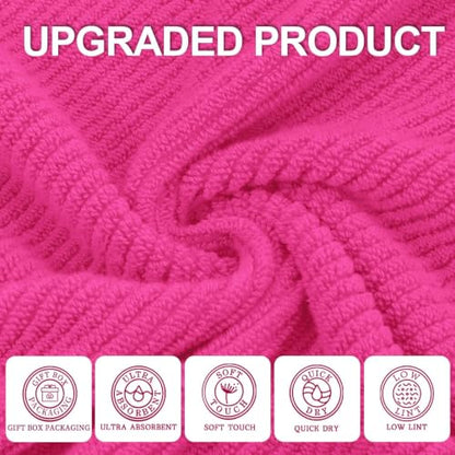VOOVA & MOVAS 3PC Towel Set, 100% Cotton, Hot Pink | 1 Large Bath 30x56 In,1 Soft Hand 18x28 In,1 Absorbent Washcloth 13x13 In, Quick Dry, Thick, With Hanging Loops - color: Hot Pink, size: 3 PC Bathroom Towel Set