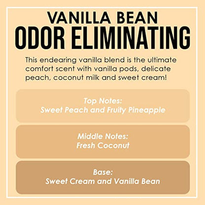 Vanilla Bean Odor Eliminating Highly Fragranced Candle - Eliminates 95% of Pet, Smoke, Food, and Other Smells Quickly - Up to 80 Hour Burn time - 12 Ounce Premium Soy Blend - color: Vanilla Bean
