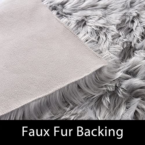 Latepis Faux Sheepskin Fur Rug 2x4 Feet Light Grey Fluffy Rugs Shag Furry Rug Small Area Rugs Carpet for Bedroom Living Room, Cushion - color: Grey, size: 2' x 4' (Sheepskin)