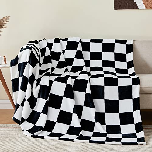 BEDELITE Plaid Fleece Throw Blanket, Black & White Checkered 50x60 Throw | 100% Polyester Microfibe, Soft, Lightweight, Warm, Classic Cherckerde Blanket, Room Decor, Machine Washable, for Couch Bed - color: Black, size: Throw(50"x60")