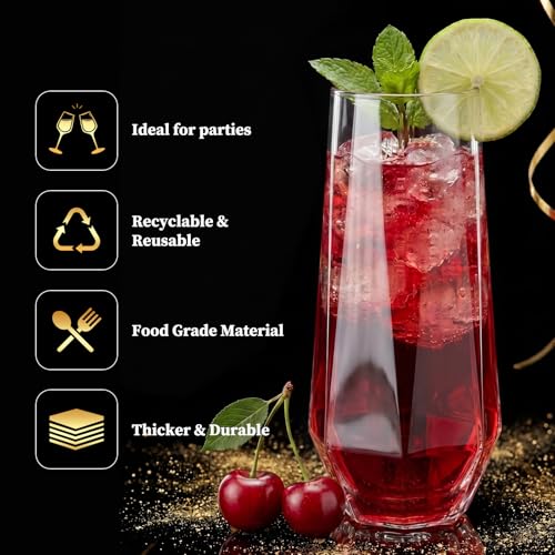GuanQiao 12 Pack Stemless Plastic Champagne Flutes, 9oz Diamond Disposable Champagne Glasses, Heavy Duty Shatterproof Mimosa Glasses for Wine Tasting, Wedding, Bridal Shower, Party Supplies, Birthday - color: Diamond, size: 12-Pack