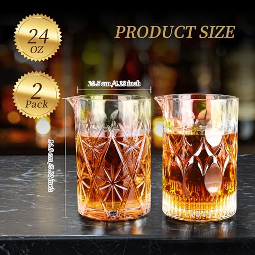 24 Oz Cocktail Mixing Glass Stirring Glasses for Whiskey Cocktail Mixing Shaker Glass Martini Old Fashioned Crystal Bar Set 700ml 2PCS (X-shape/Snowflakes) - style: X shape/ Snowflakes