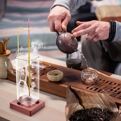 2 Pcs Glass Incense Holder for Sticks, Modern Incense Burner with Removable Glass Ash Catcher, Wood Incense Sticks Holder for Yoga Meditation Home Decor