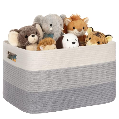 72L Large Woven Laundry Basket Hamper with Handles, Gradient Grey | collapsible wicker hamper, storage for dirty clothes, toys, blankets, gifts, living room, bedroom, bathroom, 22"x17"x12" - color: Gradient Grey, size: 72L