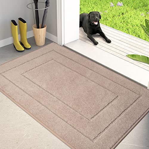 PURRUGS Dirt Trapping Door Mat Indoor Entrance, 32" x 47", Beige | Machine Washable, Non-Slip, Waterproof TPR Backing, Super Absorbent, Low Profile, Entryway Rug for Muddy Paws and Shoes - color: Beige, size: 32" X 47"