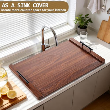 Noodle Board Stove Cover and Over the Stove Spice Rack Combo Set | Expands Countertop Space, Stove Top Cover Used as Serving Tray, Sink Cover, Spice Shelf with 4 Hooks, Farmhouse Decor, Walnut - color: Set - Walnut