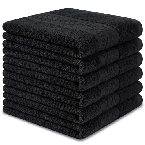 Washcloths Set, 6-Pack Cotton Wash Cloths, 13x13 Inch, Black | Highly Absorbent and Soft Feel Fingertip Towels, Machine Washable Washcloths for Bathroom, Gym, Hotel, Spa and Kitchen - color: Black 6 Pack