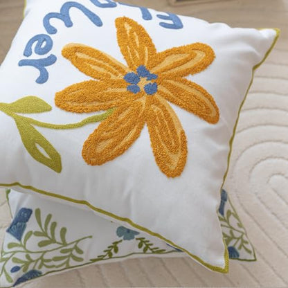 YIcabinet Pillow Covers Set of 2, Embroidered Yellow Flower Pattern Throw Pillow Cover,Square Cotton Cushion,Pillow Case for Sofa Bedroom Couch,18"x18" - color: Yellow15